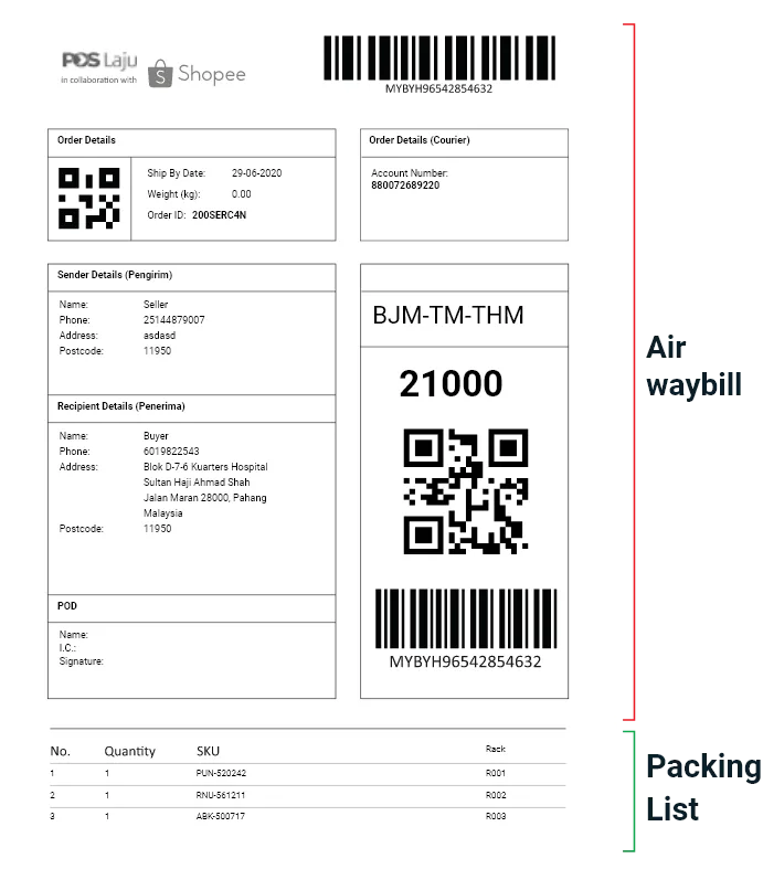 Shopee Shipping Label