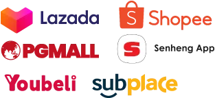 lazada, shopee, pgmall, senheng, youbeli, subplace marketplaces